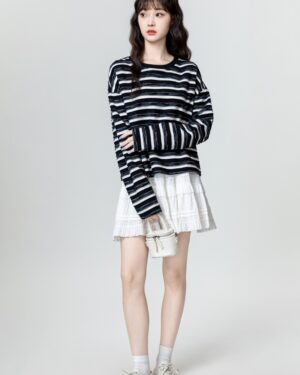 Striped Bow Long Sleeve Top