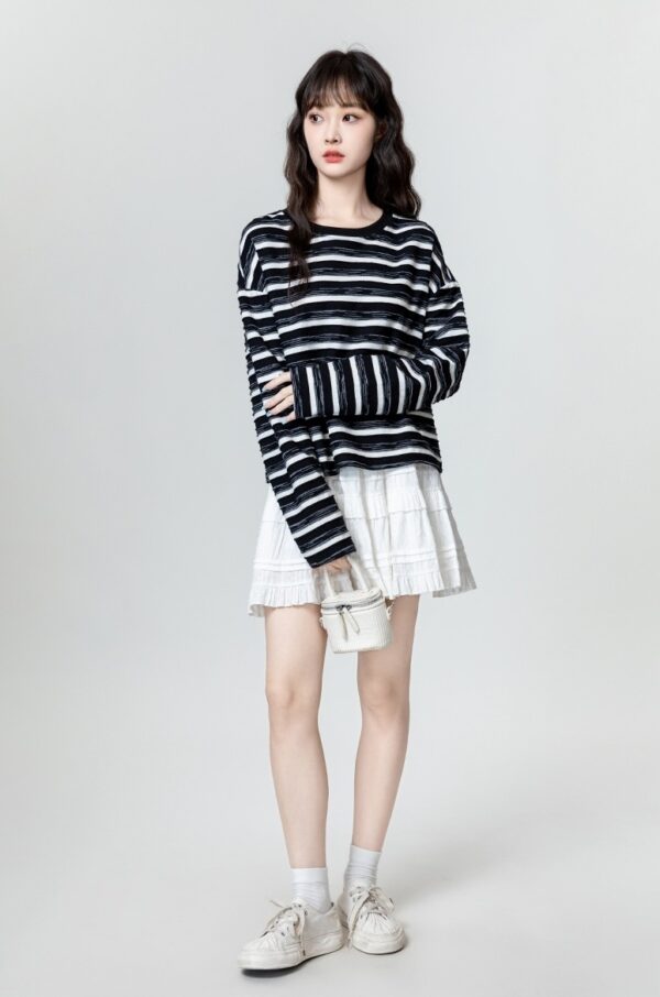 Striped Bow Long Sleeve Top