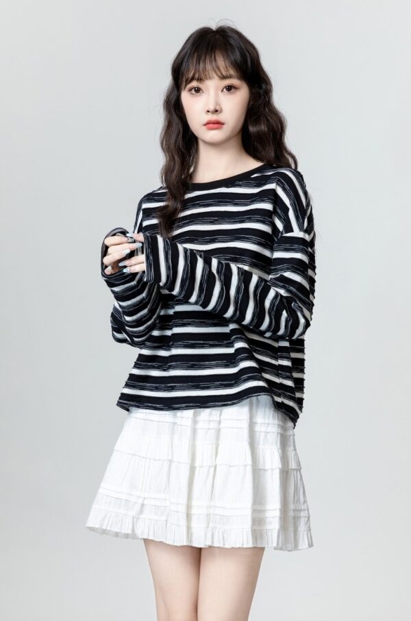 Striped Bow Long Sleeve Top - Image 2