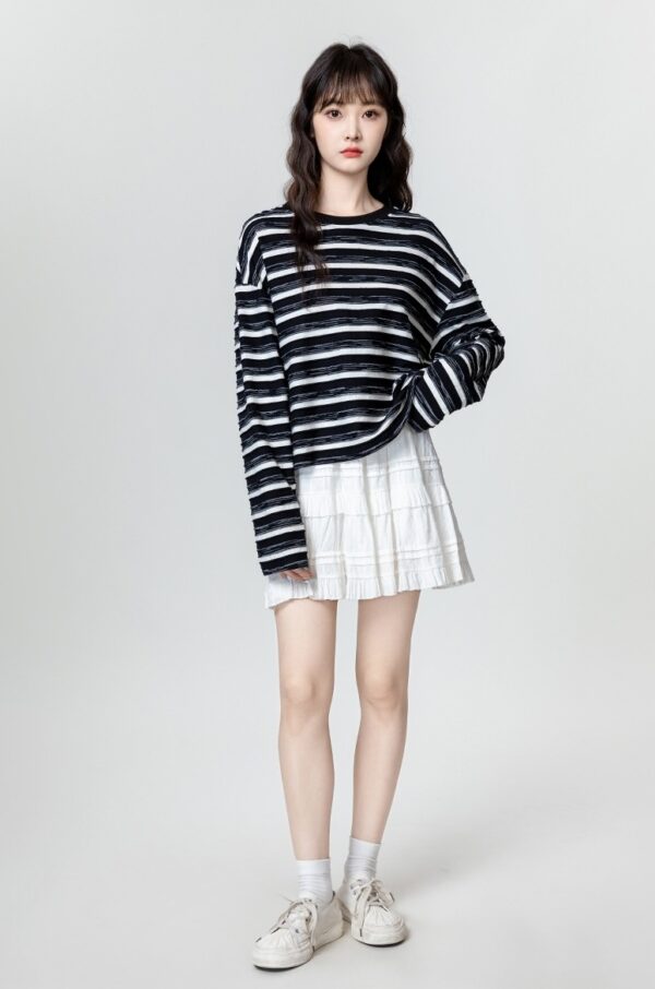 Striped Bow Long Sleeve Top - Image 4