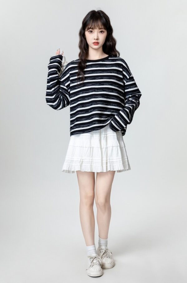 Striped Bow Long Sleeve Top - Image 6