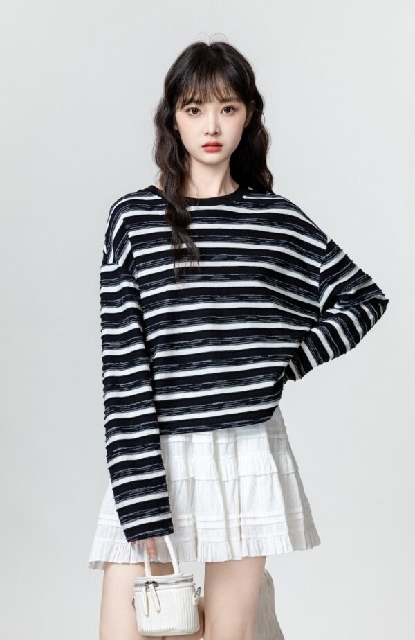 Striped Bow Long Sleeve Top - Image 8