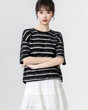 Striped Bow Short Sleeve Top