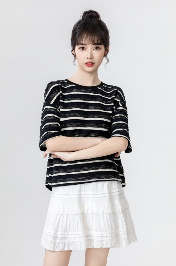 Striped Bow Short Sleeve Top