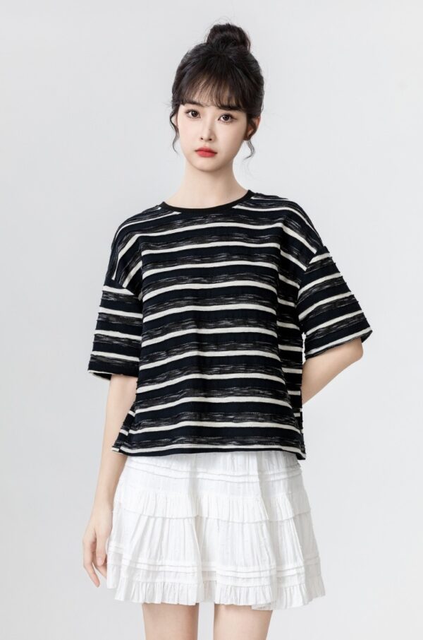 Striped Bow Short Sleeve Top - Image 12