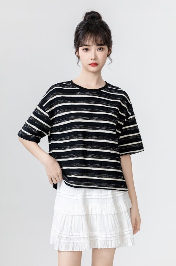 Striped Bow Short Sleeve Top - Image 3