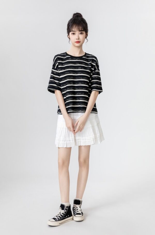 Striped Bow Short Sleeve Top - Image 4