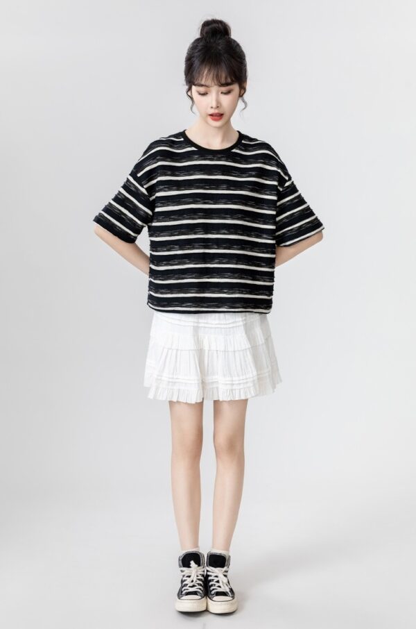 Striped Bow Short Sleeve Top - Image 5