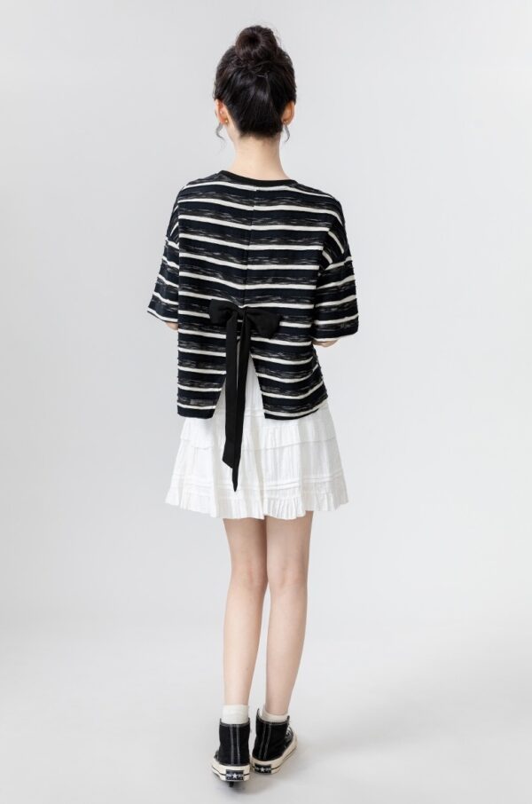 Striped Bow Short Sleeve Top - Image 6