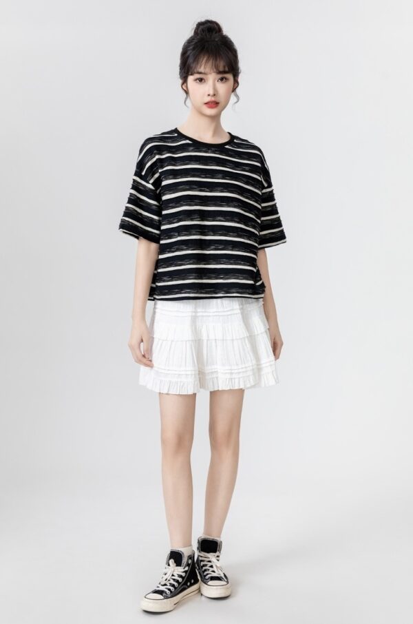 Striped Bow Short Sleeve Top - Image 8