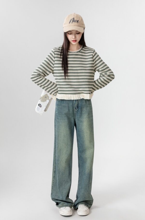 Striped Fringe Hem Long Sleeve Top - Image 3