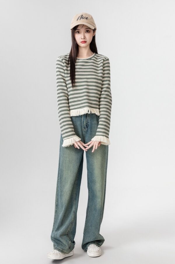 Striped Fringe Long Sleeve Top - Image 2