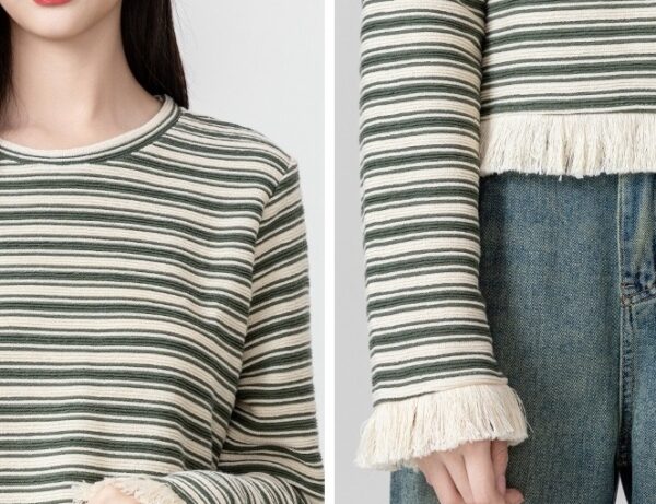 Striped Fringe Long Sleeve Top - Image 12