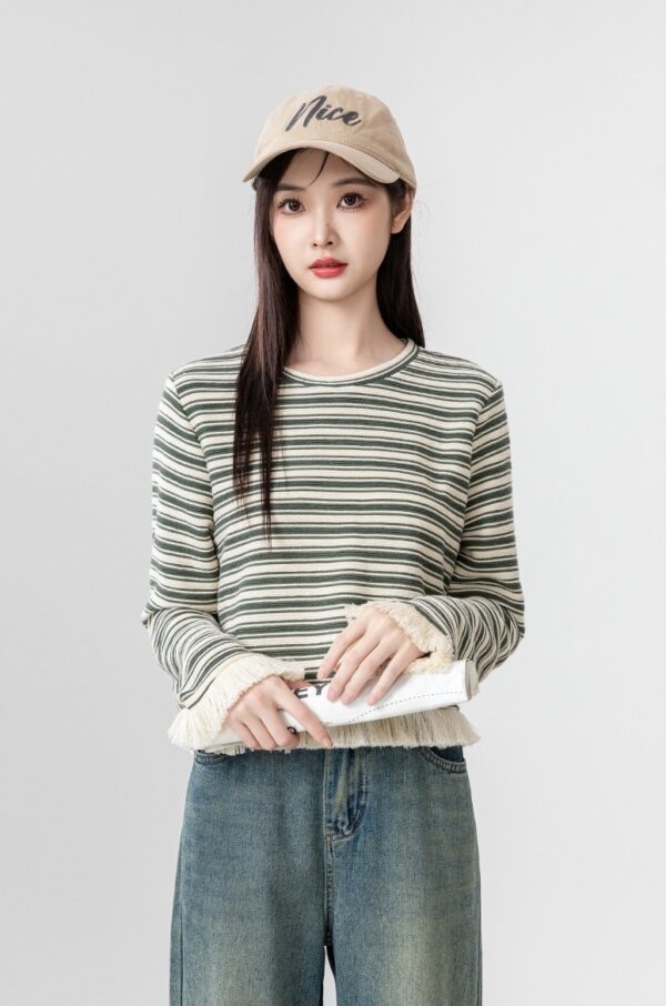 Striped Fringe Long Sleeve Top - Image 5