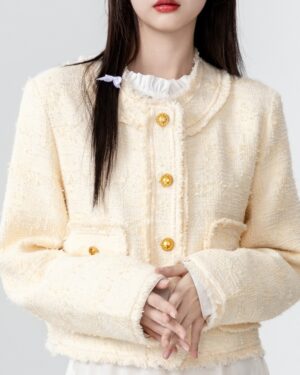 Tweed Cardigan Jacket In Yellow