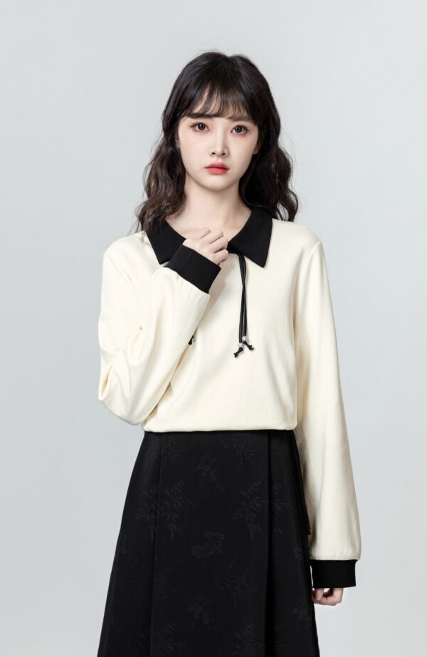 Unique Polo Collar Long Sleeve Top - Image 4