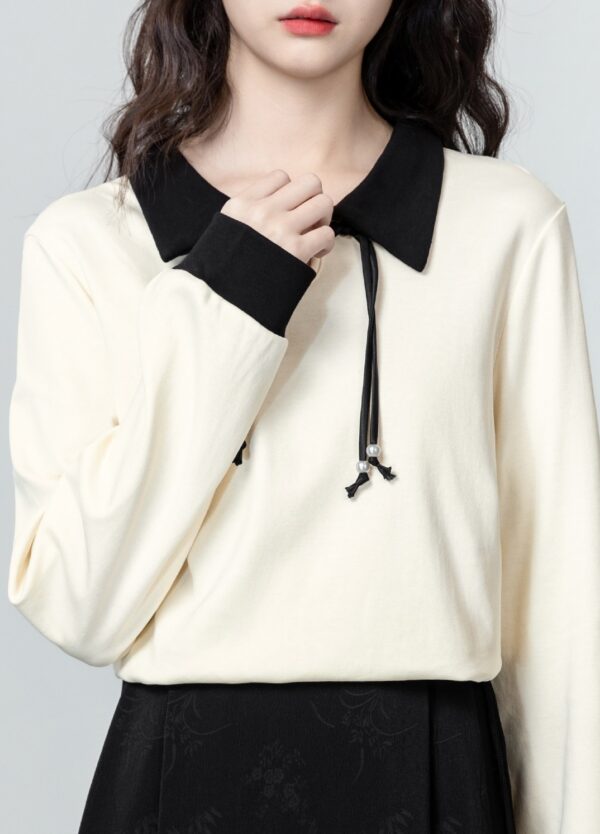 Unique Polo Collar Long Sleeve Top - Image 10