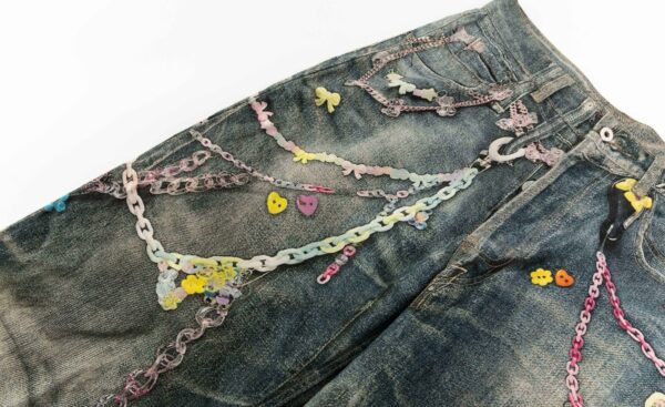 Vintage Blue Cute Chain Printed Jeans | Mark - GOT7 - Image 7