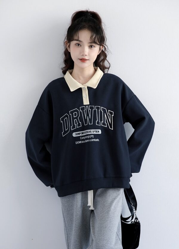 Vintage Navy Blue Printed Polo Sweatshirt