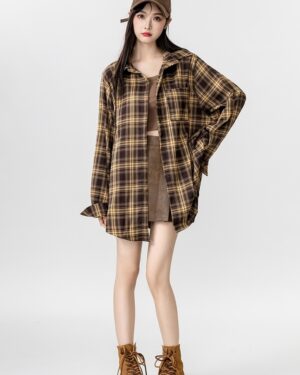 Vintage Plaid Loose Long Sleeve Shirt