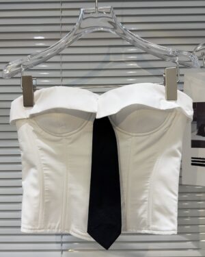 White Bustier Corset Top With Necktie |Yunjin - Le Sserafim