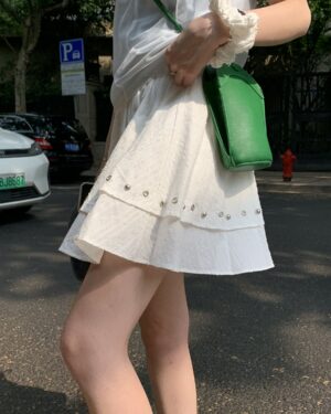 White Eyelet Double Tier Skirt | Minju - ILLIT