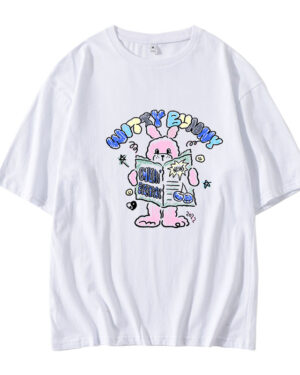 White "Witty Bunny" Graphic Print T-Shirt | Wonyoung - IVE