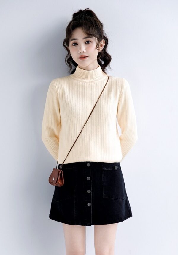 Winter Knit High Neck Sweater Top - Image 2