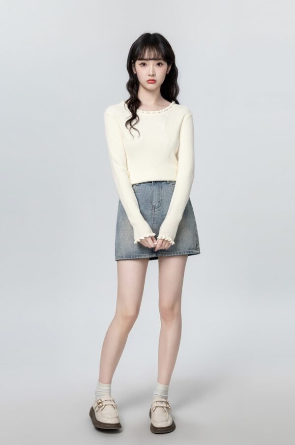 Apricot Ruffled Long Sleeve Sweater - Image 3