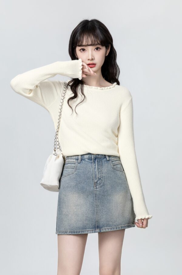 Apricot Ruffled Long Sleeve Sweater - Image 6