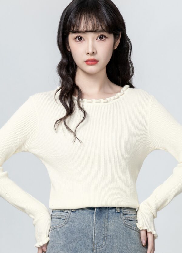 Apricot Ruffled Long Sleeve Sweater - Image 7