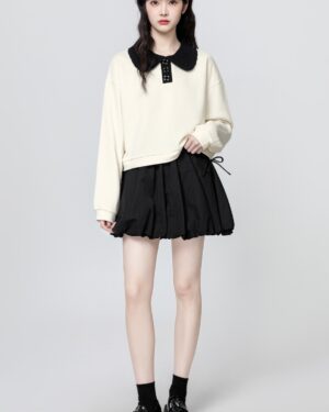 Beige Collared Colorblock Sweatshirt