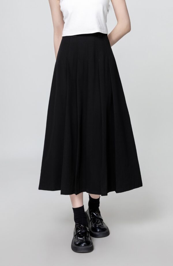 Black Aline Pleated Midi Skirt - Image 3