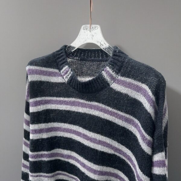 Black And Lilac Striped Knit Sweater | Junkyu - Treasure - Image 3