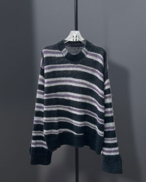 Black And Lilac Striped Knit Sweater | Junkyu - Treasure