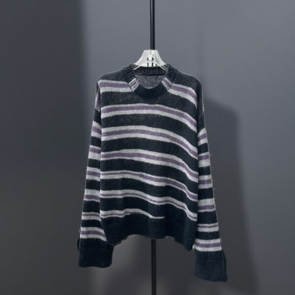 Black And Lilac Striped Knit Sweater | Junkyu - Treasure