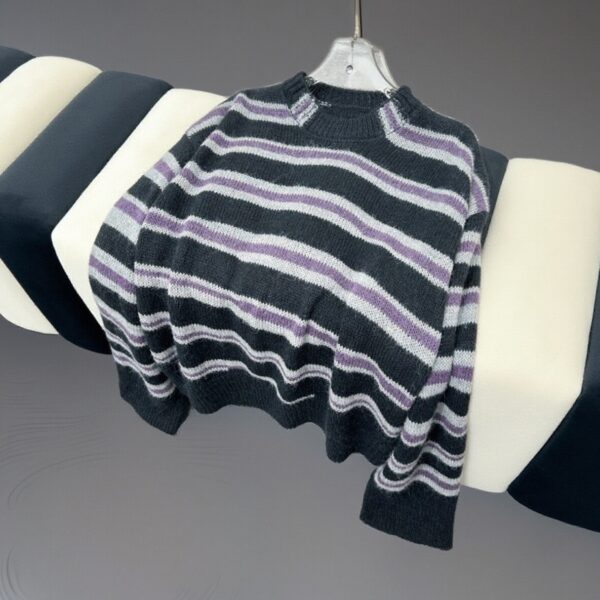 Black And Lilac Striped Knit Sweater | Junkyu - Treasure - Image 2