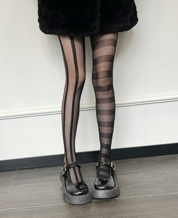 Black Asymmetrical Stripes Stockings | Liz - IVE