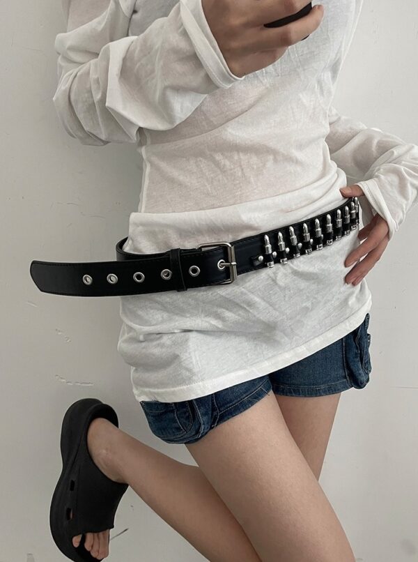 Black Bullets Faux Leather Belt | Giselle - Aespa - Image 2