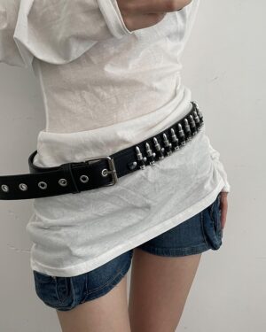 Black Bullets Faux Leather Belt | Giselle - Aespa