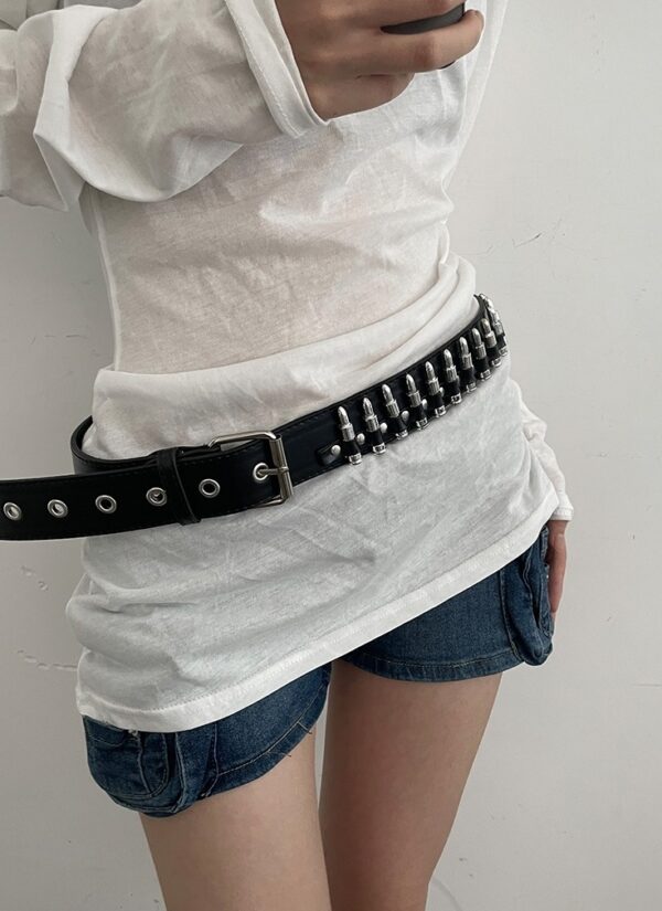 Black Bullets Faux Leather Belt | Giselle - Aespa