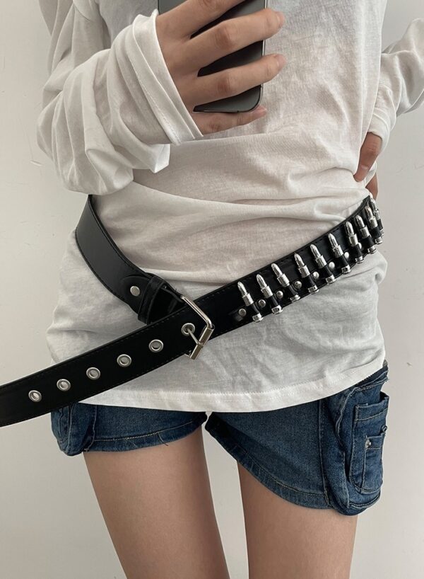 Black Bullets Faux Leather Belt | Giselle - Aespa - Image 5