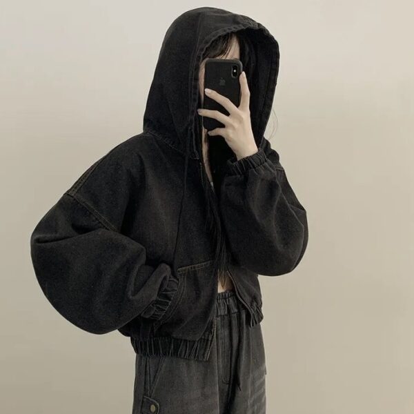 Black Denim Hooded Jacket | Eunchae - Le Sserafim - Image 3