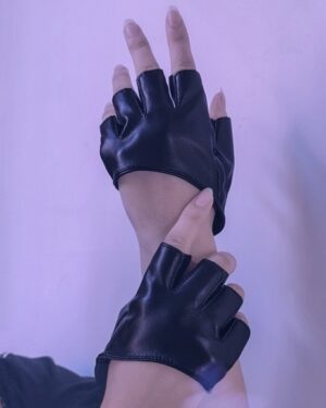 Black Faux Leather Fingerless Half Gloves | Chung Ha