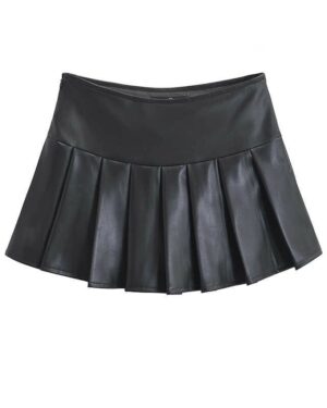 Black Faux Leather Pleated School Girl Skirt | Jennie - BlackPink