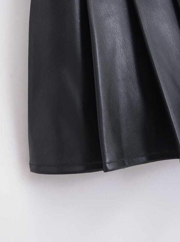 Black Faux Leather Pleated School Girl Skirt | Jennie - BlackPink - Image 4