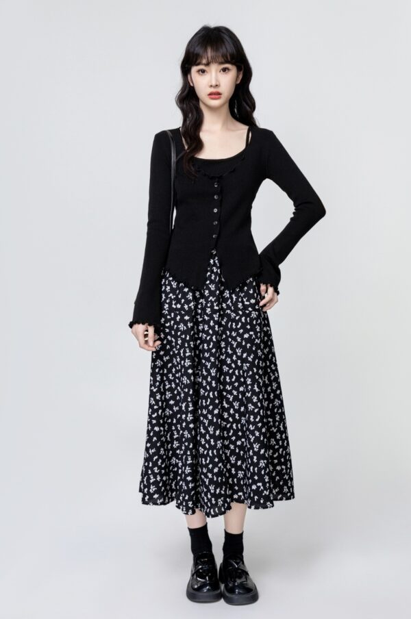 Black Floral Highwaist Midi Skirt - Image 2