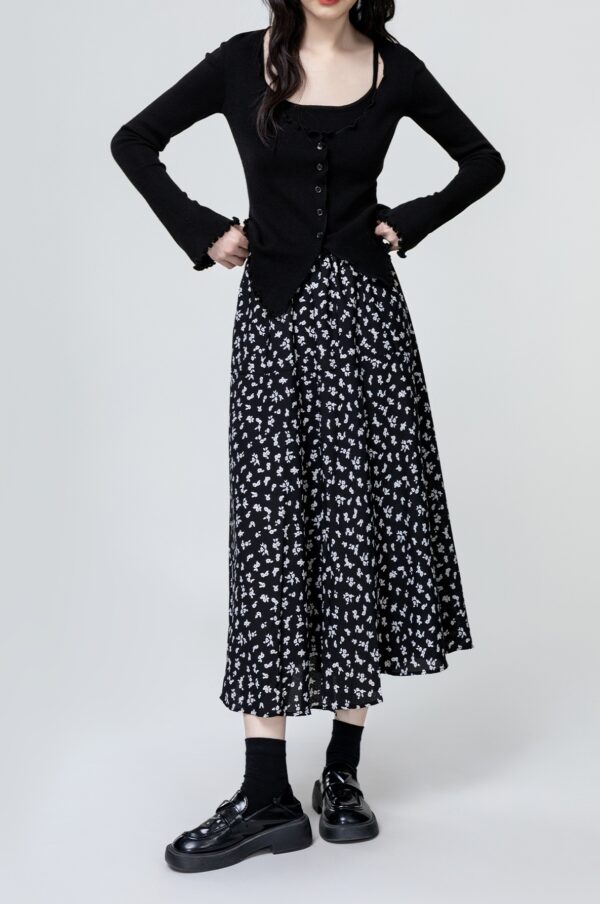 Black Floral Highwaist Midi Skirt - Image 4