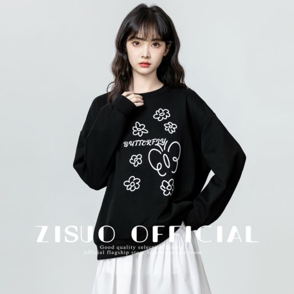 Black Floral Print Crewneck Sweatshirt - Image 7