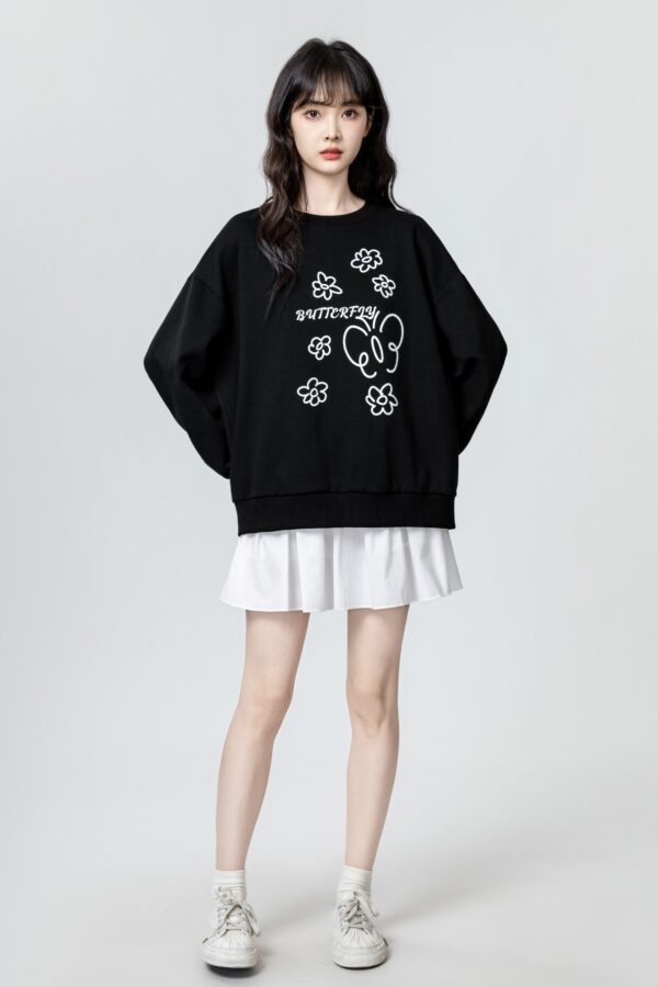 Black Floral Print Crewneck Sweatshirt - Image 4